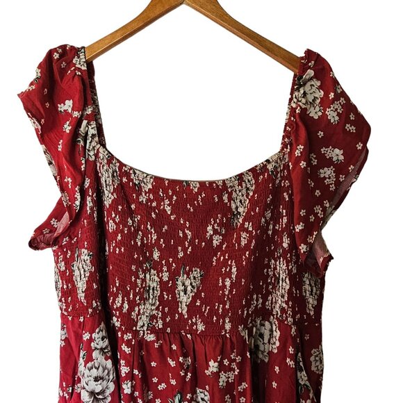 Torrid Red Mini Floral Challis Smocked Bodice Off-Shoulder Skater Dress Plus 4X - Picture 5 of 12